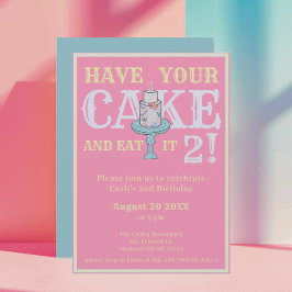Invitación Cute Ten Tu Pastel Gracioso Segundo Cumpleaños