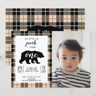 Invitación Cute Thomson Camel Plaid Baby Photo 1er cumpleaños