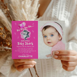 Invitación Cute Tiburón Globos Foto Cumpleaños Rosa Gracias