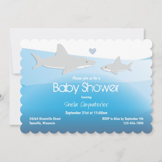 Invitación Cute tiburones bajo el mar Baby Shower (Anverso)