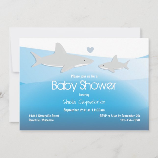 Invitación Cute tiburones bajo el mar Baby Shower (Anverso)