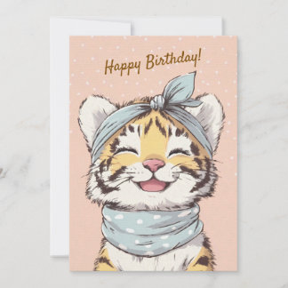 Invitación Cute Tiger Blue Bandana Birthday Invite