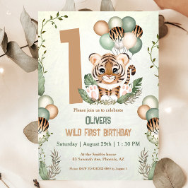 Invitación Cute Tiger Cub Wild One Boy Primer cumpleaños
