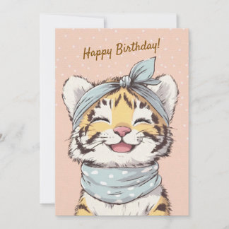 Invitación Cute Tiger with Bandana Kids Birthday Invitation