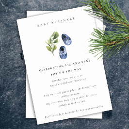 Invitación Cute Tinta Azul Zapatos Foliage Boy Bebé Sprinkle