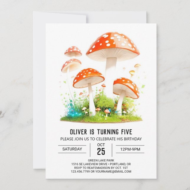 Invitación Cute Toadstool Kingdom Kids Birday (Anverso)