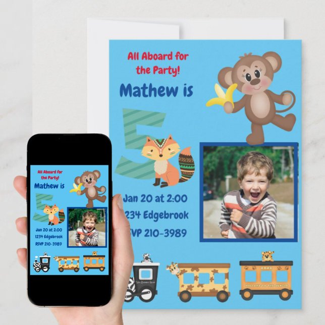 Invitación Cute todo a bordo Tema de la jungla 5ª fiesta de c (Subido por el creador)