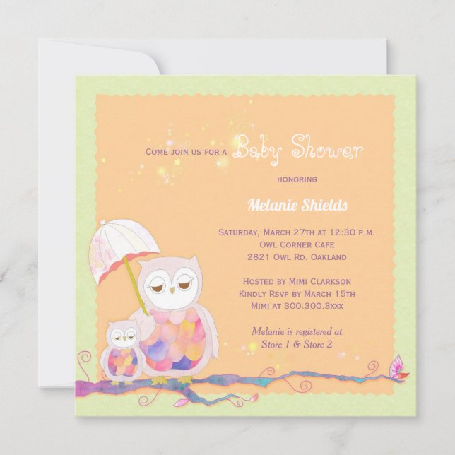 Invitación Cute Trendy Owl Baby Shower (Anverso)