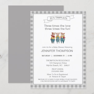 Invitación Cute tres Cerditos Tema Baby Shower Azul