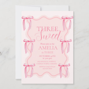 Invitación Cute tres dulces rosados Fiestas de tercer cumplea
