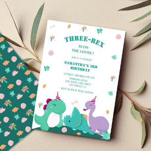 Invitación Cute tres-rex cumpleaños de un tercer dinosaurio