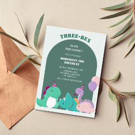 Invitación Cute tres-rex cumpleaños de un tercer dinosaurio