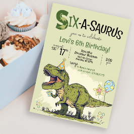 Invitación Cute TRex Dinosaur Six-A-Saurus 6ª Fiesta de Cumpl