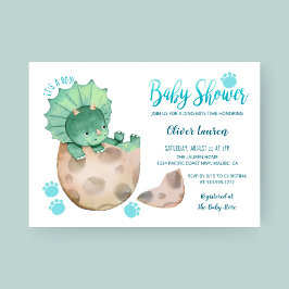 Invitación Cute Triceratops Dinosaur Tracks Boy Baby Shower