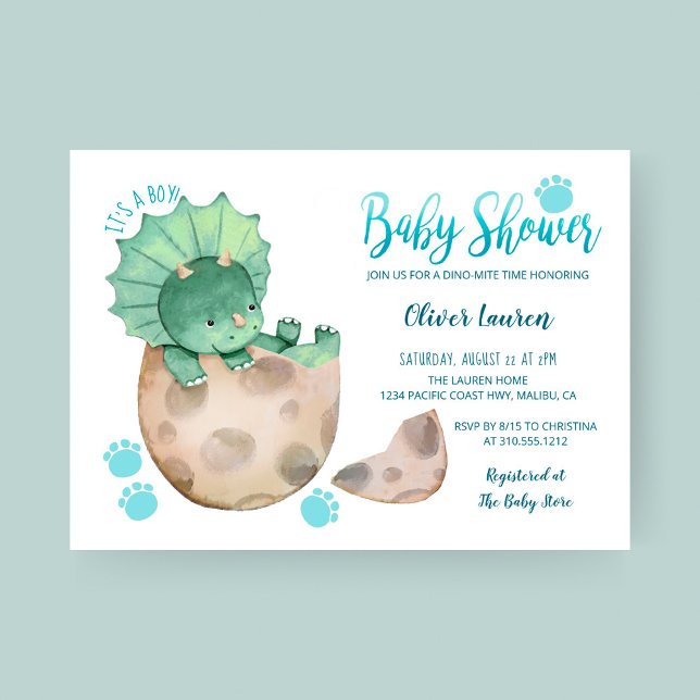 Invitación Cute Triceratops Dinosaur Tracks Boy Baby Shower (Subido por el creador)