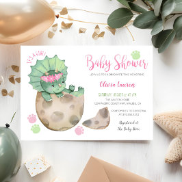 Invitación Cute Triceratops Dinosaur Tracks Chica Baby Shower