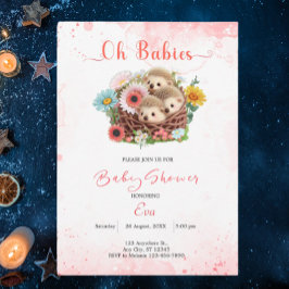 Invitación Cute Triplet Babies Floral rosa Baby Shower modern
