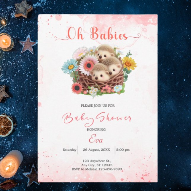 Invitación Cute Triplet Babies Floral rosa Baby Shower modern (Subido por el creador)