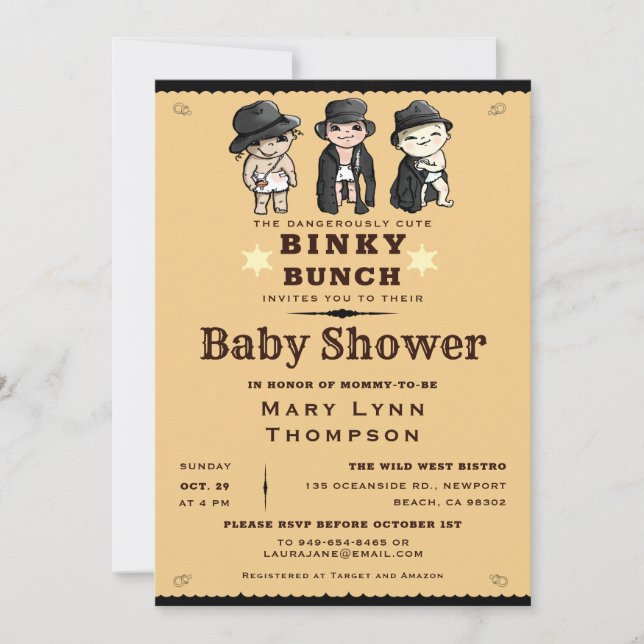 Invitación Cute Triplets Binky Bunch Western Baby Shower (Anverso)