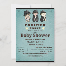 Invitación Cute Triplets Pacifier Posse Western Baby Shower
