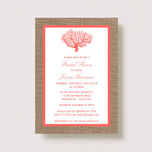 Invitación Cute Tropical Coral Beach Burlap Bridal Shower