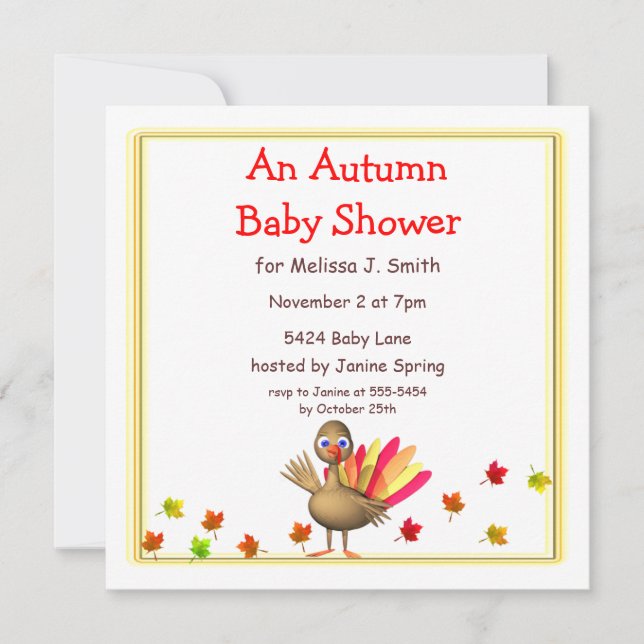 Invitación Cute Turkey Autumn Baby Shower (Anverso)