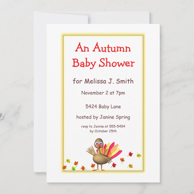 Invitación Cute Turkey Autumn Baby Shower (Anverso)
