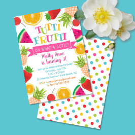 Invitación Cute Tutti Frutti Watercolor Fruits Chica de cumpl