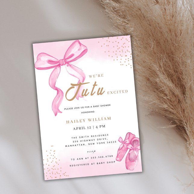 Invitación Cute TuTu Ballerina Shoes Bow Chica Baby Shower (Cute TuTu Ballerina Shoes Bow Girl Baby Shower Invitation)