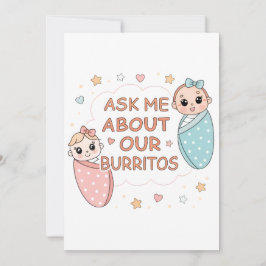 Invitación Cute Twin Baby Burrito Announcement Illustration