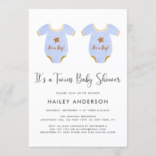 Invitación Cute Twin Boys Watercolor Baby Shower