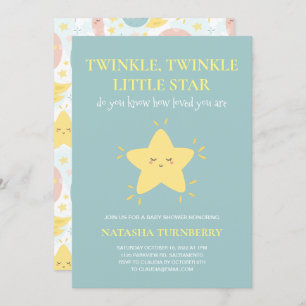 Invitación Cute Twinkle Little Star Blue Yellow Baby Shower