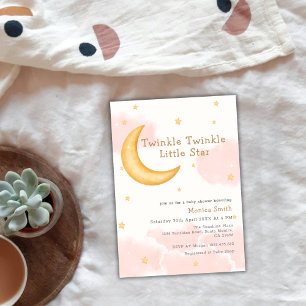 Invitación Cute Twinkle Twinkle Moon Stars Chica Baby Shower