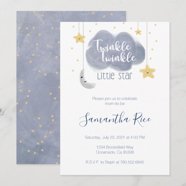 Invitación Cute Twinkle Twinkle Pequeña Estrella Baby Shower (Anverso / Reverso)