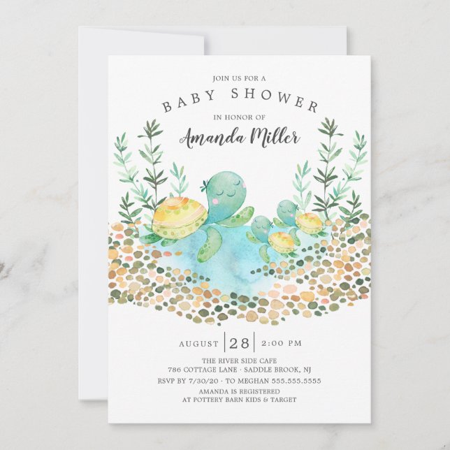 Invitación Cute Twins Sea Turtle Ocean Baby Shower (Anverso)