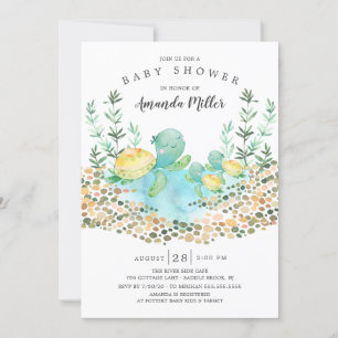 Invitación Cute Twins Sea Turtle Ocean Baby Shower