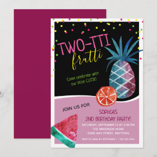 Invitación Cute Two-tti Frutti Second Birday Party