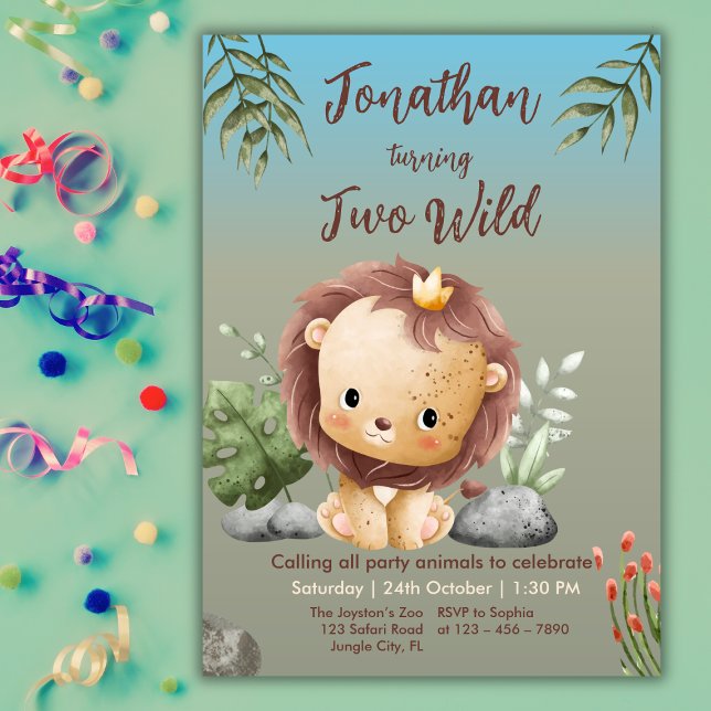 Invitación Cute Two Wild Safari Lion Kids 2nd Birthday  (Subido por el creador)