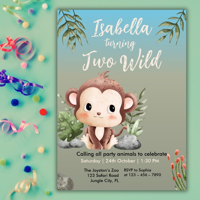 Invitación Cute Two Wild Safari Monkey Kids 2nd Birthday  (Subido por el creador)