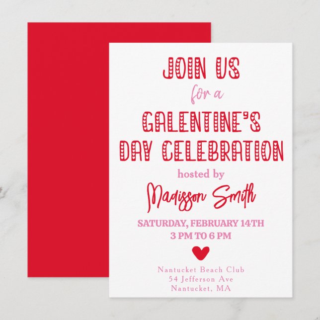 Invitación Cute Typography Galentine's Day Celebration (Anverso / Reverso)