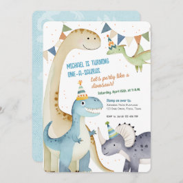 Invitación Cute un niño saurus 1 Fiesta dinomita