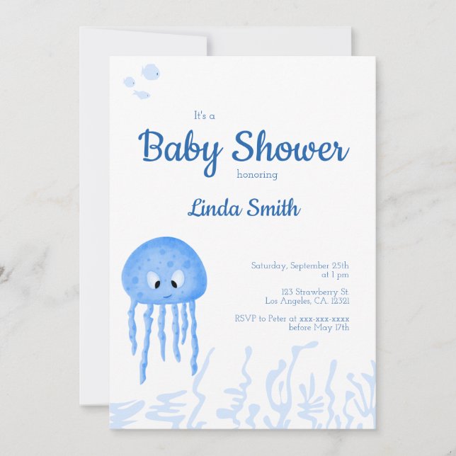 Invitación Cute Under Sea Jellyfish Boy Baby Shower (Anverso)
