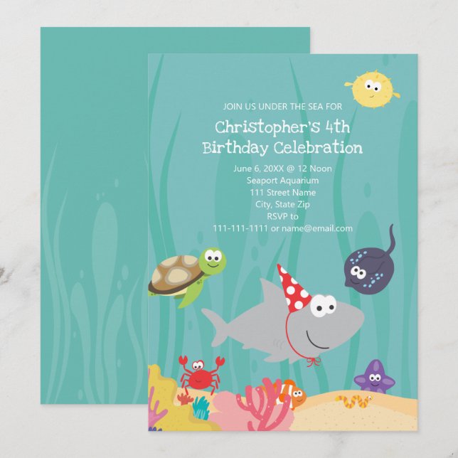 Invitación Cute Under the Sea Birthday Invitation (Anverso / Reverso)