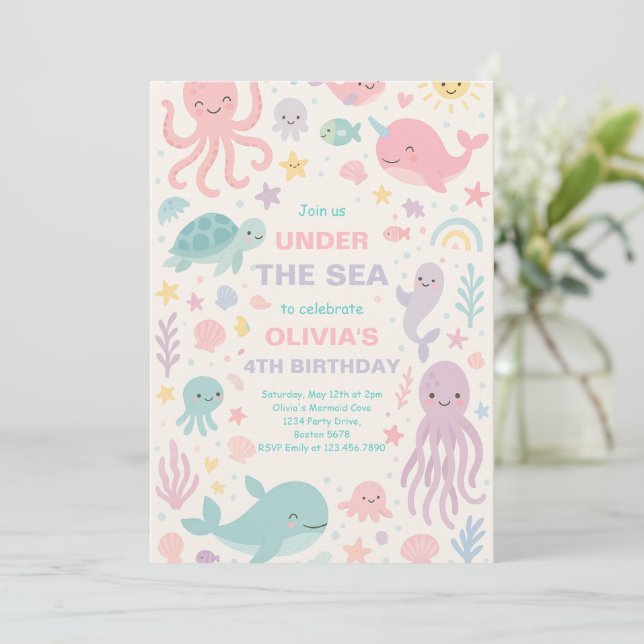 Invitación Cute Under the Sea Birthday Party Invitation (Anverso de pie)