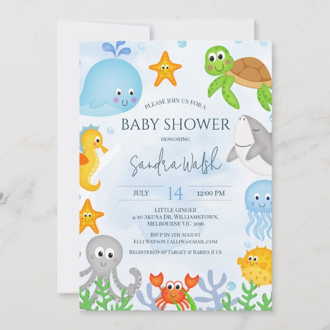 Invitación Cute Under the Sea Boys Baby Shower (Anverso)