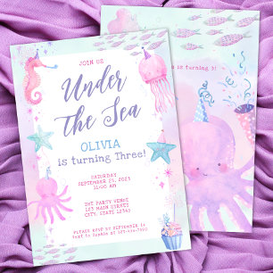Invitación Cute Under the Sea Chica tercer cumpleaños