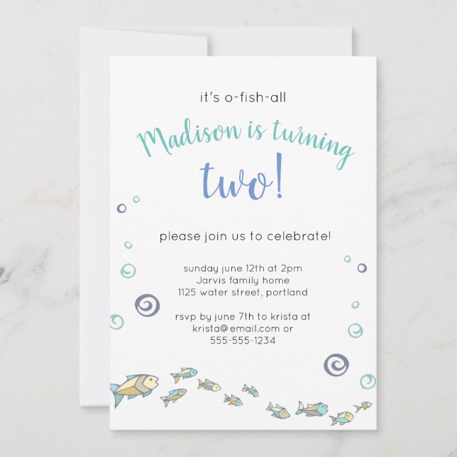 Invitación Cute Under the Sea Fish Birthday Invitation (Anverso)