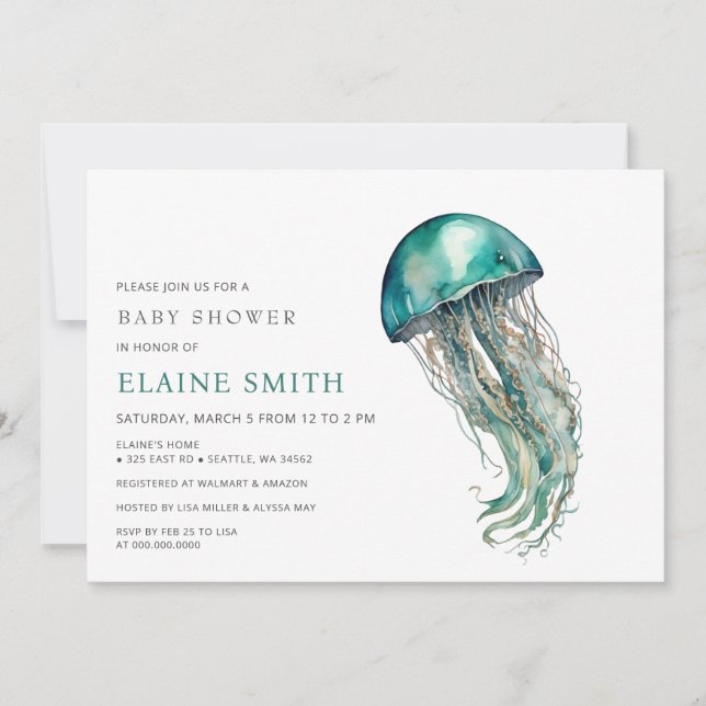 Invitación cute Under the sea jellyfish baby shower (Anverso)