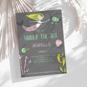 Invitación Cute Under the Sea Mermaid Birthday Invitation