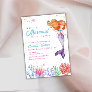 Invitación Cute Under the Sea Mermaid Coral Baby Shower